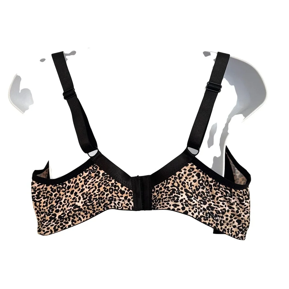 Gloria Vanderbilt Leopard Print Lace Wireless Bra Black‎ Tan 42C Molded Cups